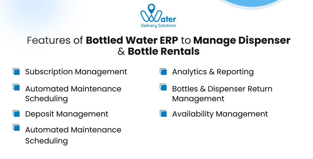 ravi garg, wds, features, erp, dispenser and bottle rentals, subscription management, rental management, automated maintenance scheduling, deposit management, analytics and reporting, bottles and dispensers return management, availability management